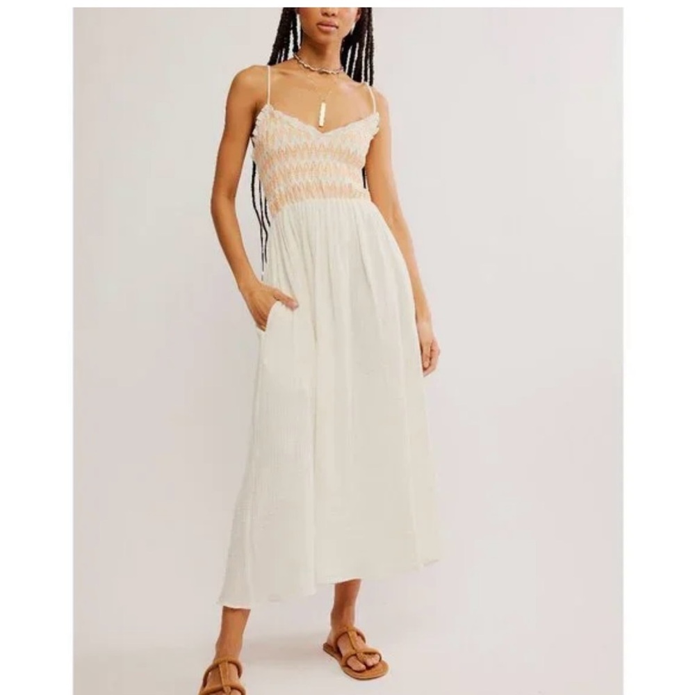 Free people linen smocked dress